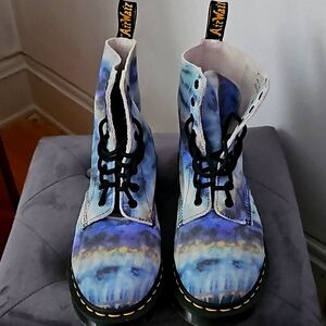 Dr Martens 1460 Pascal Blue Tie Dye Suede Leather Ankle Boots Unisex UK 7 US L 9